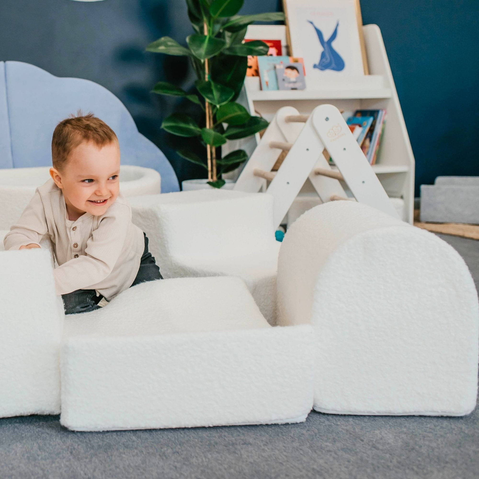 Meowbaby Boucle Biały - Piankowy Plac Zabaw dla Dzieci | Z Basenem z Kulkami